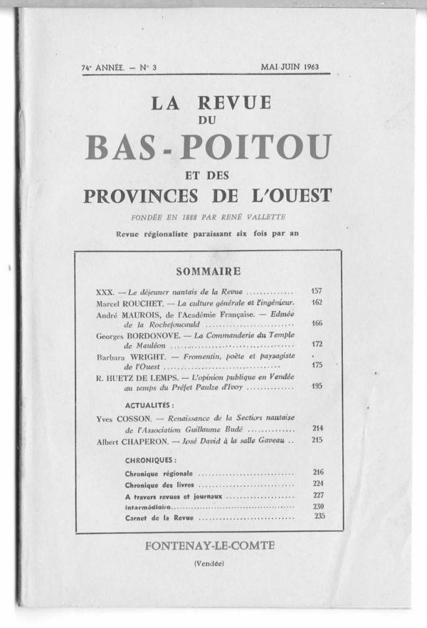 Revue du Bas-Poitou 1963 - 3eme livraison