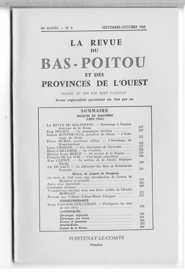 Revue du Bas-Poitou 1963 - 5eme livraison