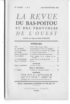 Revue du Bas-Poitou 1964 – 1ere livraison