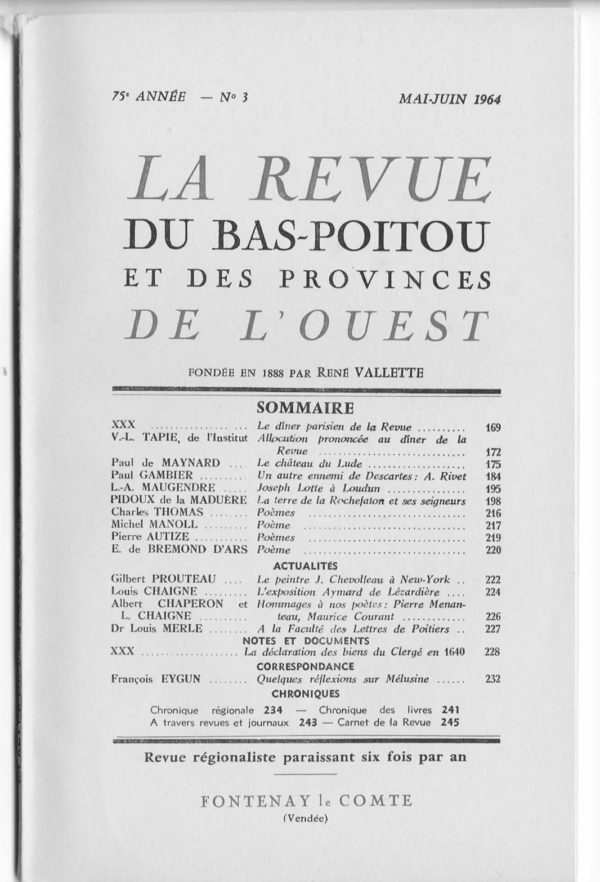 Revue du Bas-Poitou 1964 - 3eme livraison