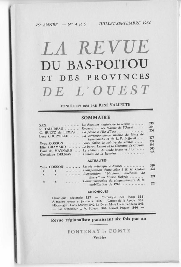 Revue du Bas-Poitou 1964 - 4eme et  5eme livraisons