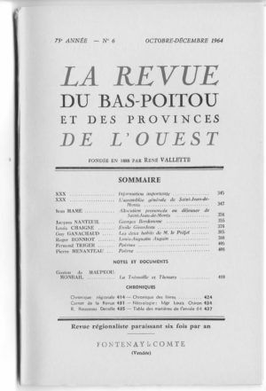 Revue du Bas-Poitou 1964 – 6eme livraisons