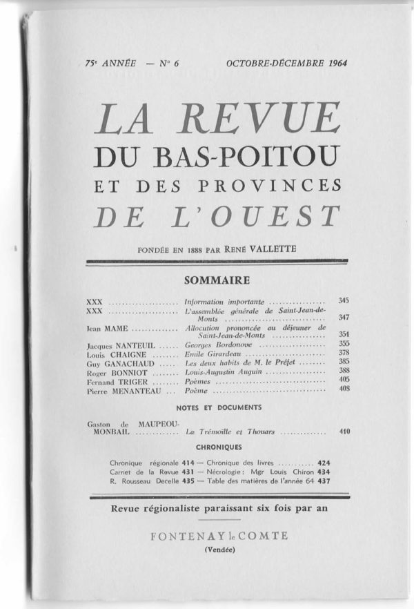 Revue du Bas-Poitou 1964 - 6eme livraisons