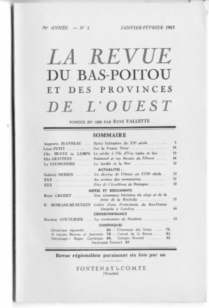 Revue du Bas-Poitou 1965 – 1ere livraison
