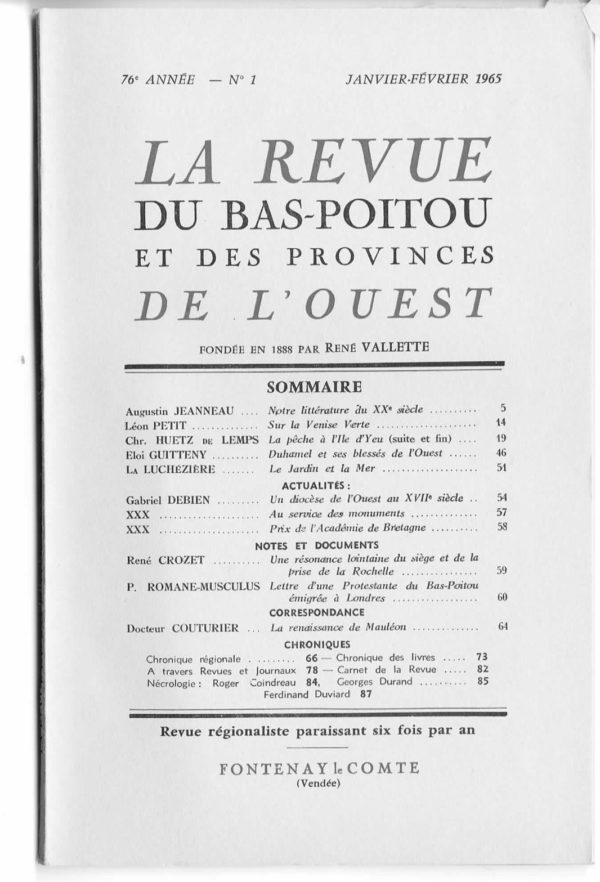 Revue du Bas-Poitou 1965 - 1ere livraison