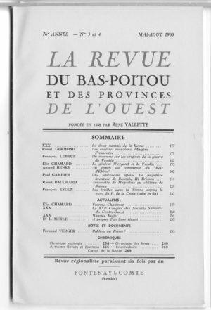 Revue du Bas-Poitou 1965 – 3eme et 4eme livraisons