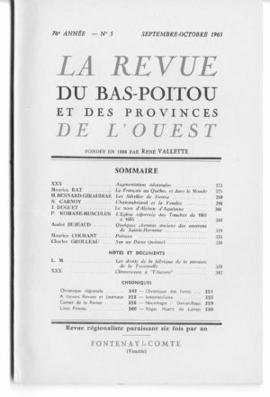 Revue du Bas-Poitou 1965 – 5eme livraison