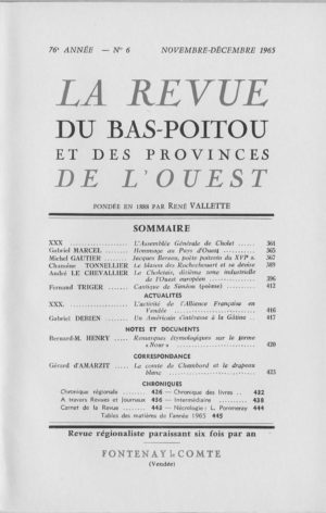 Revue du Bas-Poitou 1965 – 6eme livraison