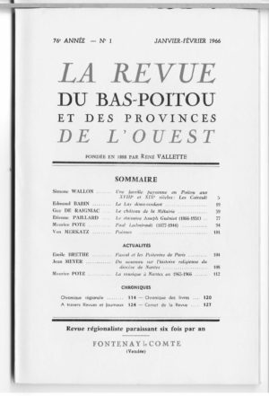 Revue du Bas-Poitou 1966 – 1ere livraison