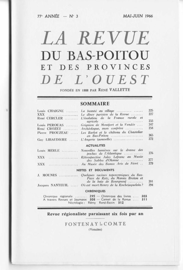 Revue du Bas-Poitou 1966 - 3eme livraison