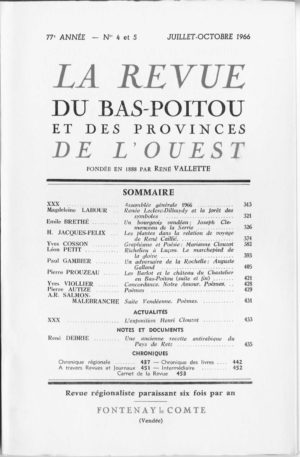 Revue du Bas-Poitou 1966 – 4eme et 5eme livraisons