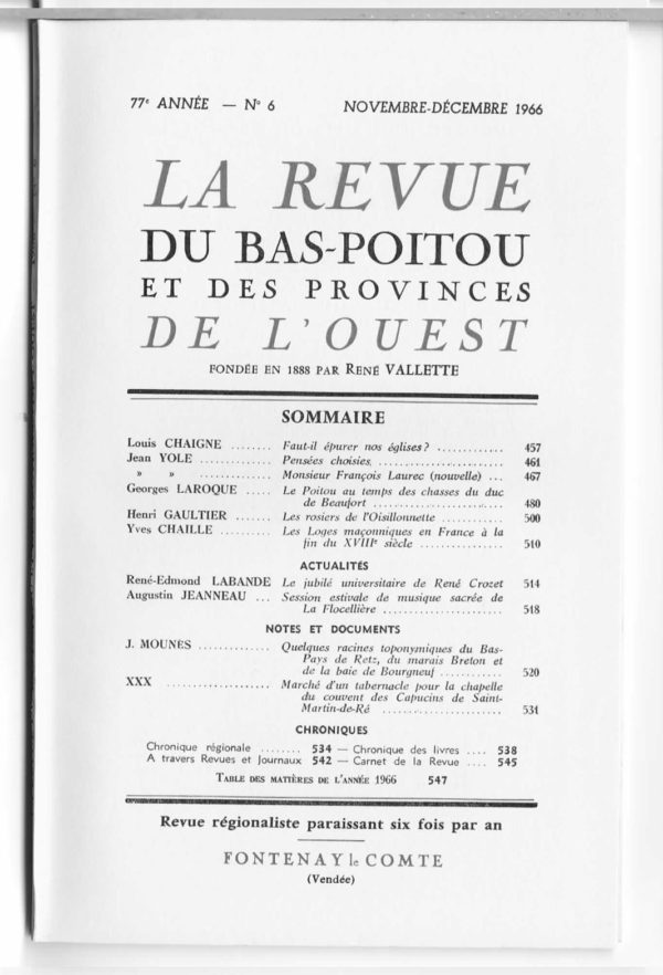 Revue du Bas-Poitou 1966 - 6eme livraison