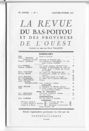 Revue du Bas-Poitou 1967 – 1ere livraison