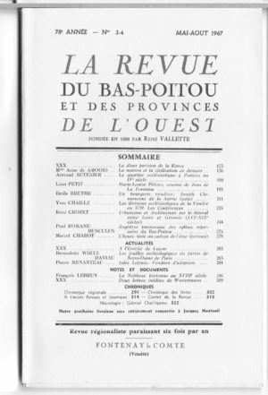 Revue du Bas-Poitou 1967 – 3eme et 4eme livraisons