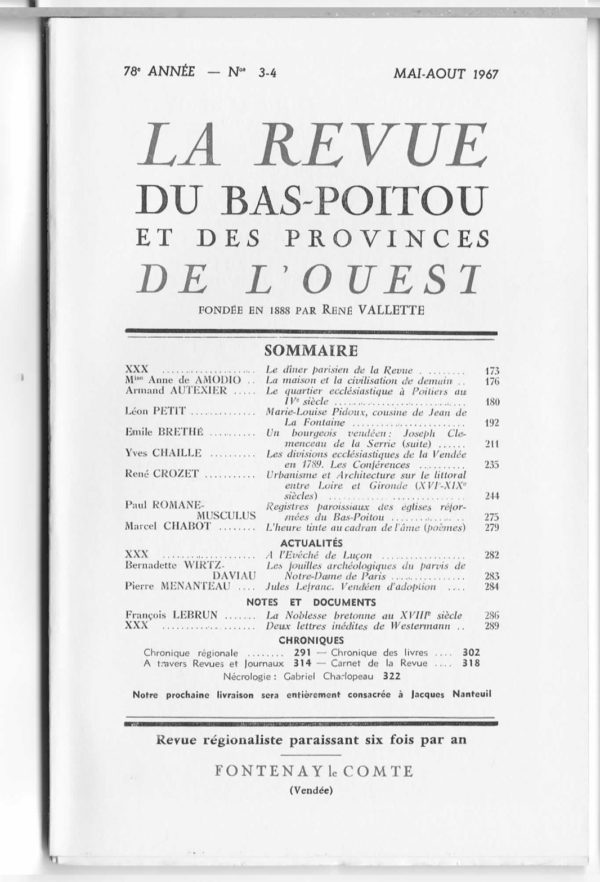 Revue du Bas-Poitou 1967 - 3eme et 4eme livraisons