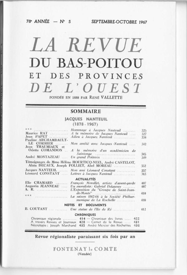 Revue du Bas-Poitou 1967 - 5eme livraison