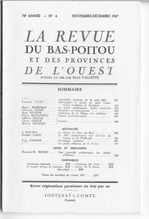 Revue du Bas-Poitou 1967 – 6eme livraison